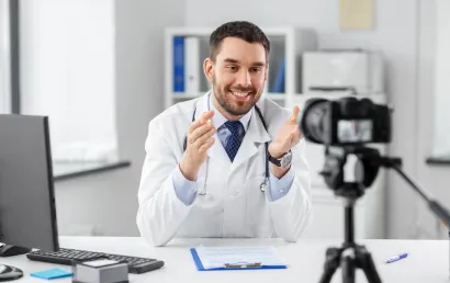 Doctor creating a health awareness video to educate patients online.